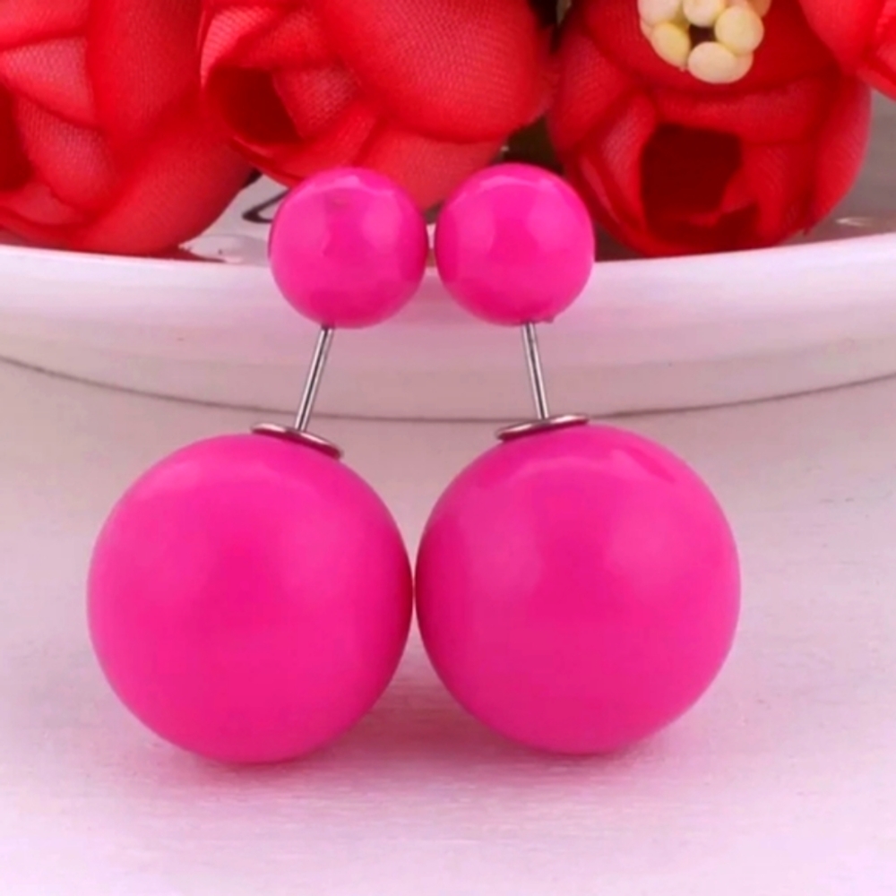 💕Candy Hot Pink Double💕Side Ball Earrings💕